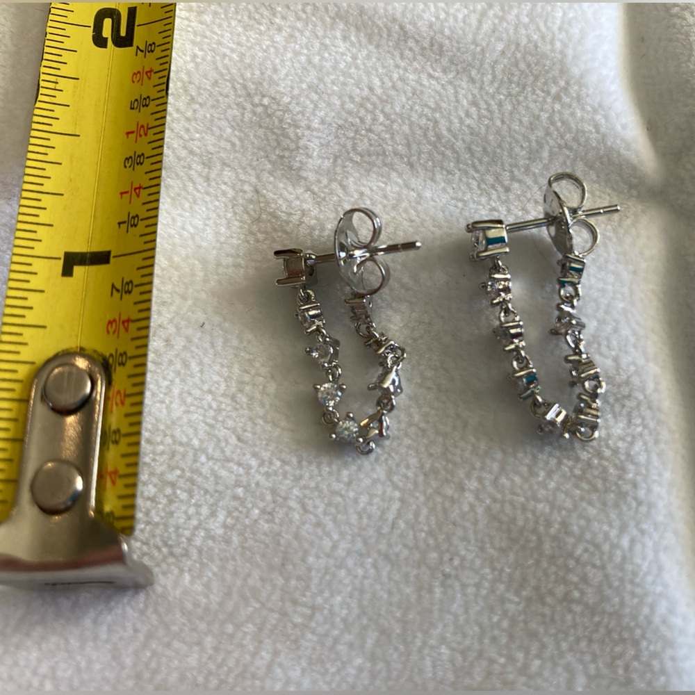 Silver Hoop Chain Zirconium Earrings